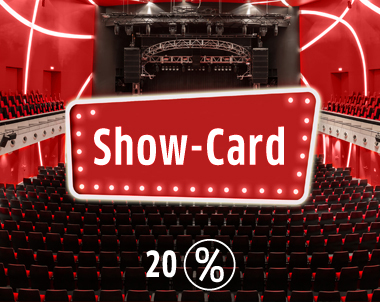 Das Bild informiert über die Möglichkeit, eine Showcard am Deutschen theater zu erwerben, mti der man 20 Prozent Ermäßigung auf den Eintritt bekommt